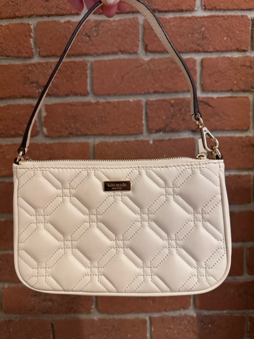 kate spade Cream Quilted Leather Shoulder Bag with Gold Hardware